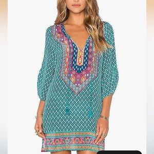 Boho Teal Tunic with Multicolor Color Shift  - Dress or Cover Up